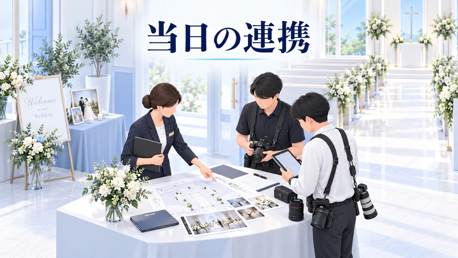 当日の連絡役と撮影者の役割を決めるの図解