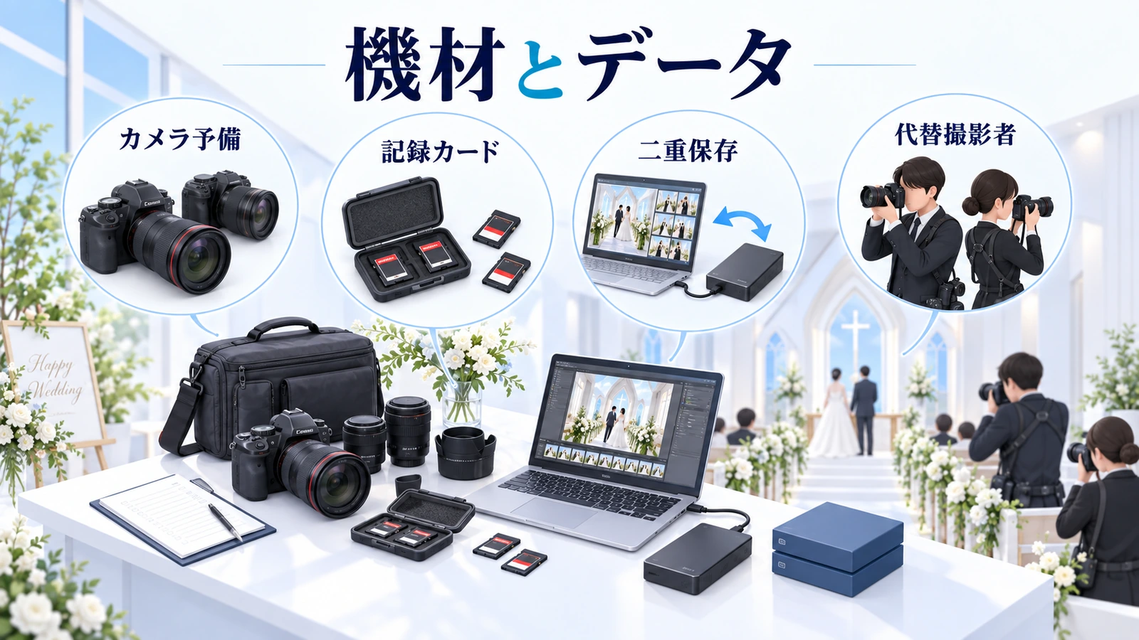 機材とデータの事故に備えるの図解