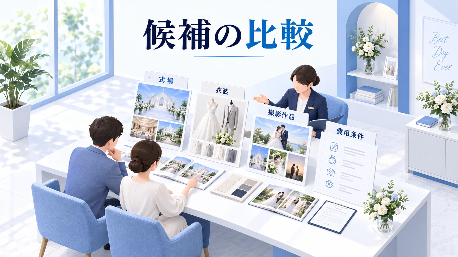 候補比較では写真と条件を同じ場所に置くの図解