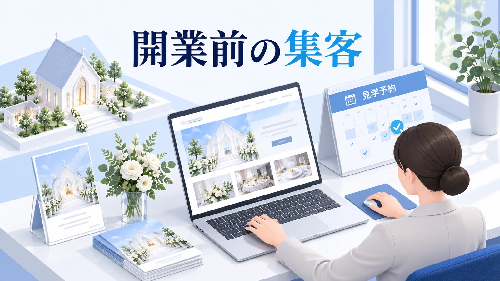 開業前から販売ページと見学の準備をするの図解
