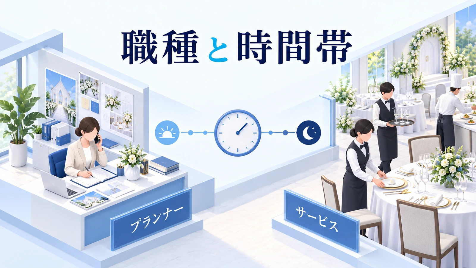 必要な人材を職種と時間帯で分けるの図解