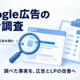 Google広告の公開広告と自社の掲載データを読み分け、広告とLPの改善につなげる図