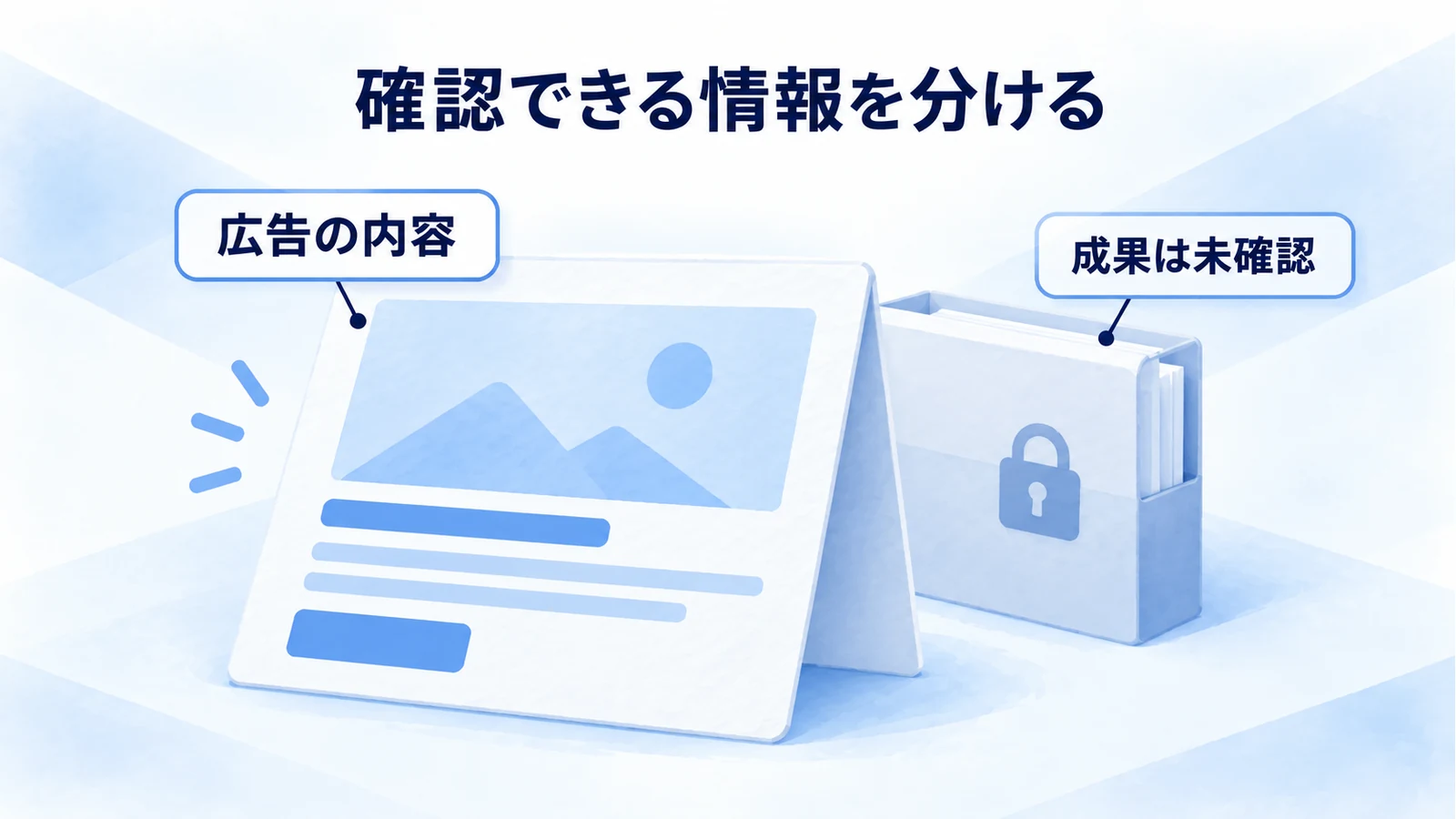 公開される広告内容と、確認できない成果データを区別する図