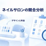 ネイルのデザイン・料金・時間・予約を比較する空の施術台と調査票の図