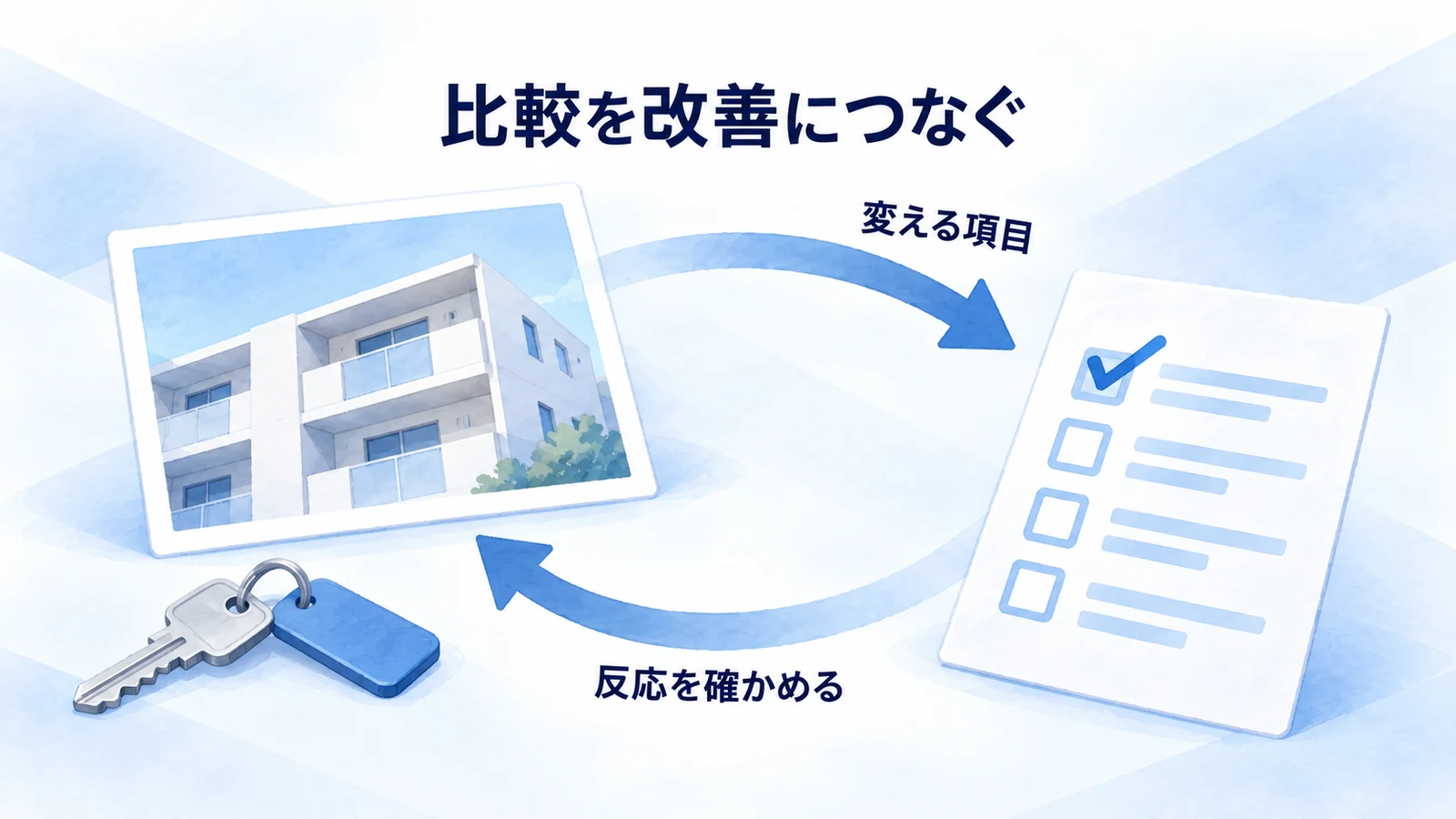 比較表から写真や募集案内の改善を確かめる図