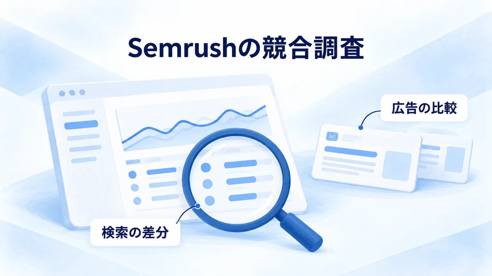 検索レポートと広告を目的別に調べるイメージ